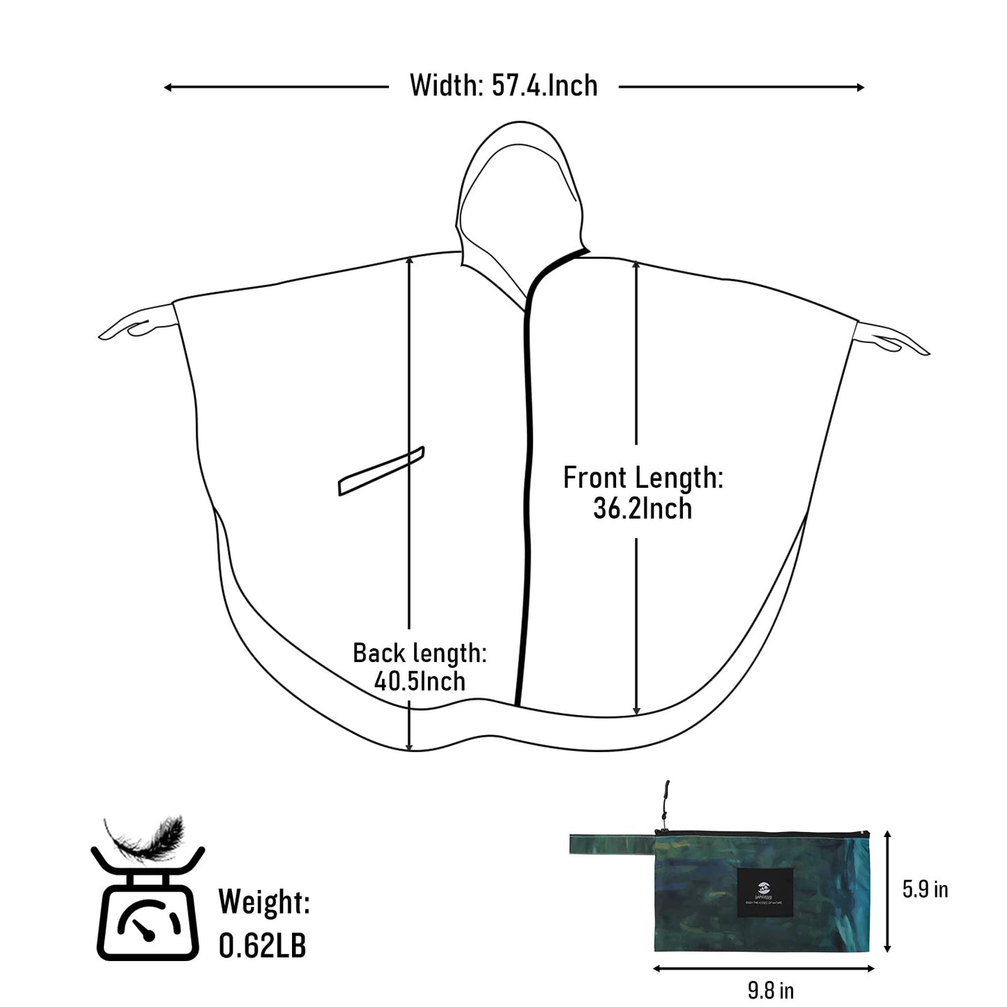 Unisex Rain Poncho Raincoat Hooded for Adults Women with Pockets