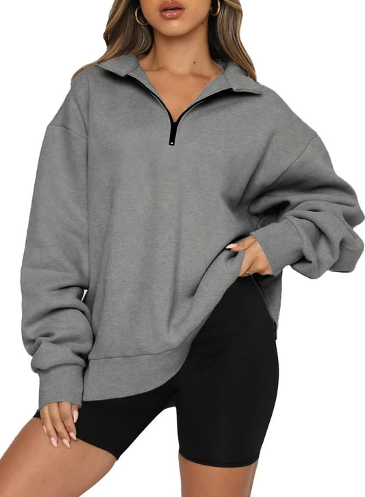 Women's Half Zip Quilted Sweatshirts Crew Neck Long Sleeve Pullover Tops