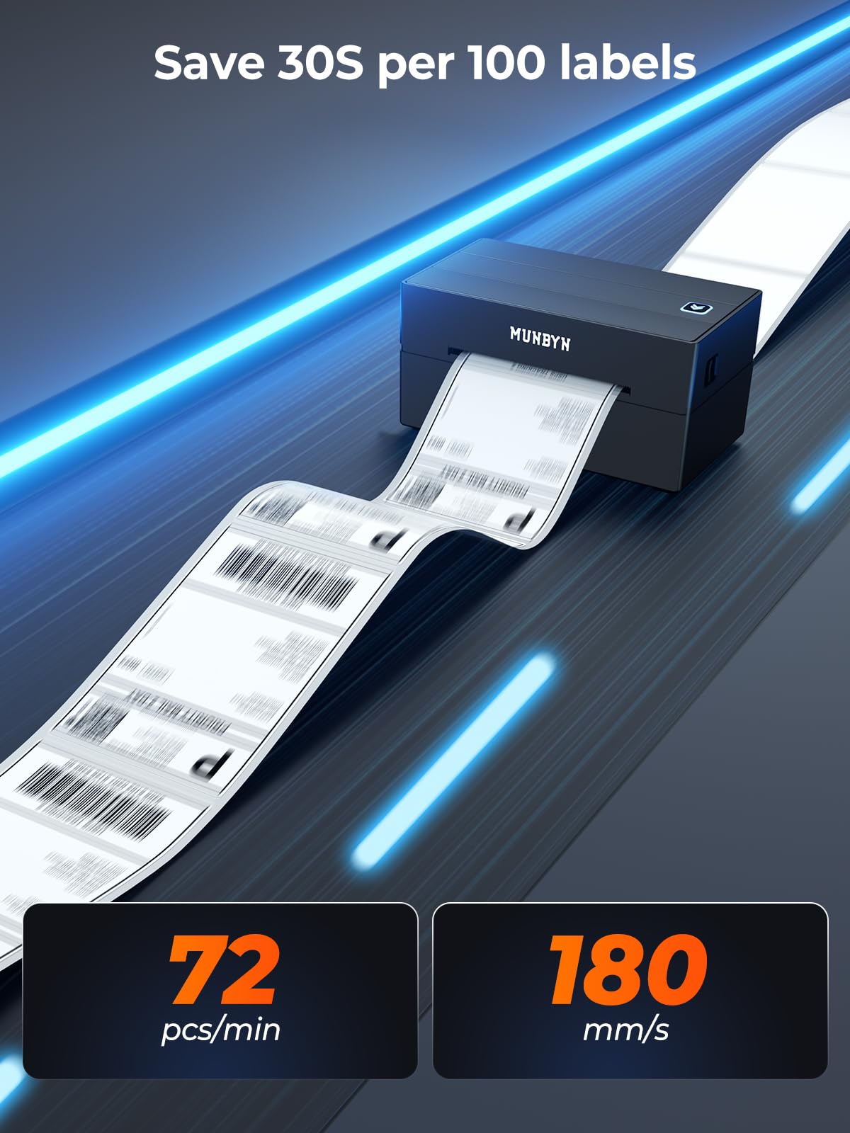 MUNBYN Bluetooth Thermal Label Printer, 130B Wireless 4x6 Shipping Label Printer for Shipping