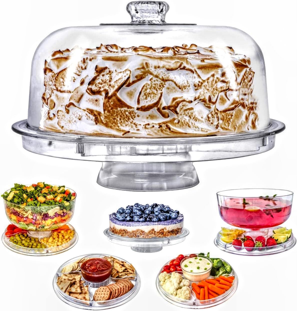 Cake Stand with Dome Cover, 6-in-1 Multi-Purpose Use
