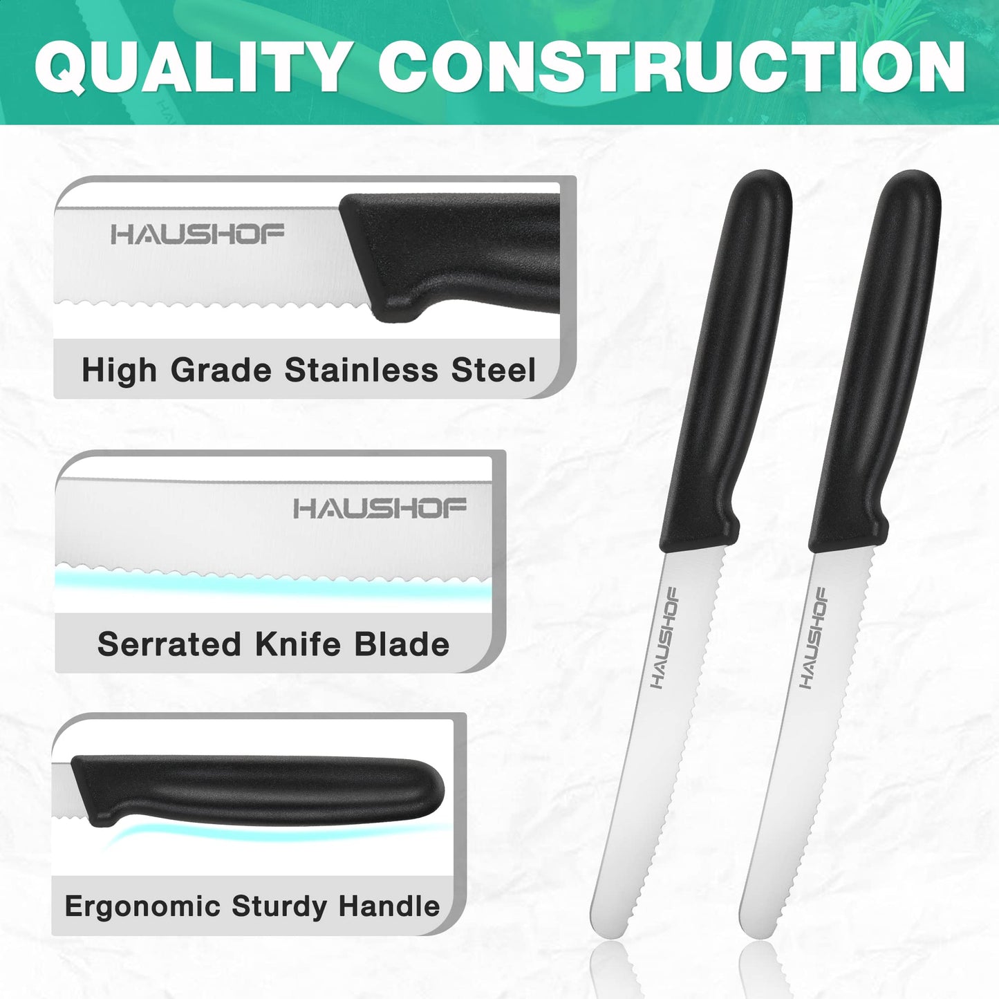 HAUSHOF Serrated Steak Knives Set of 4