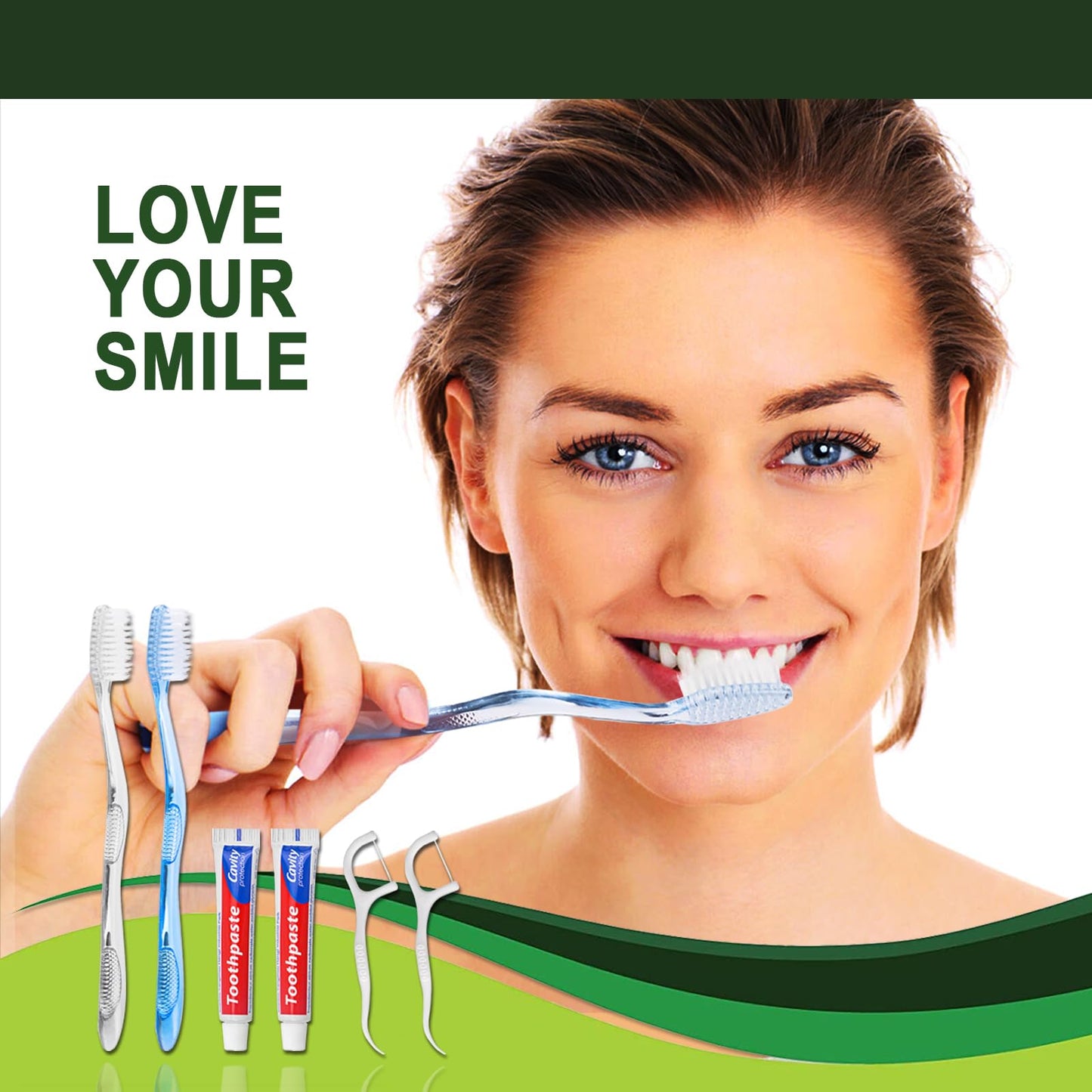 100 pcs Disposable Toothbrushes with Toothpaste Floss Individually Wrapped