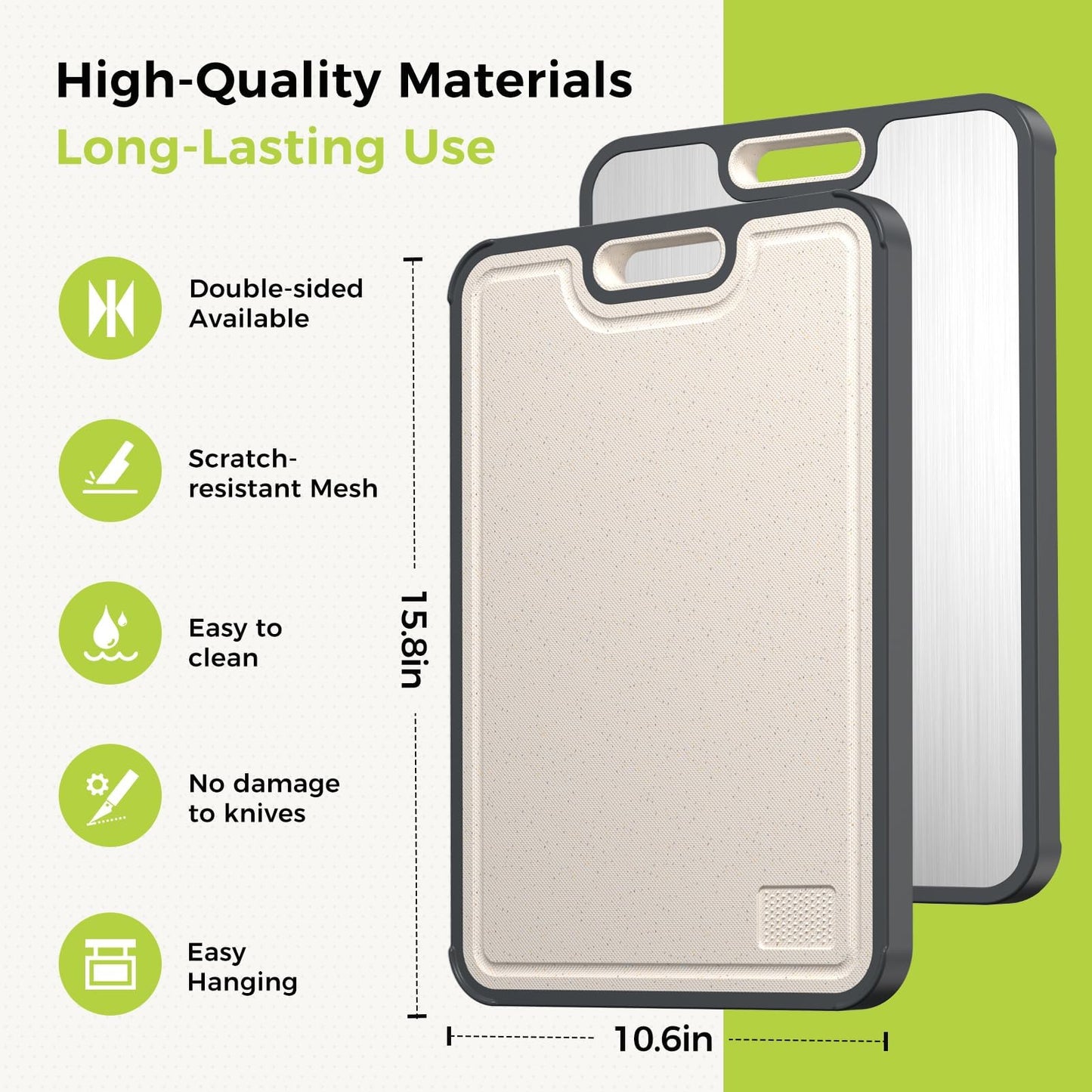 Double Sided Titanium Cutting Board and Wheat Straw, Food Grade, Easy to Clean