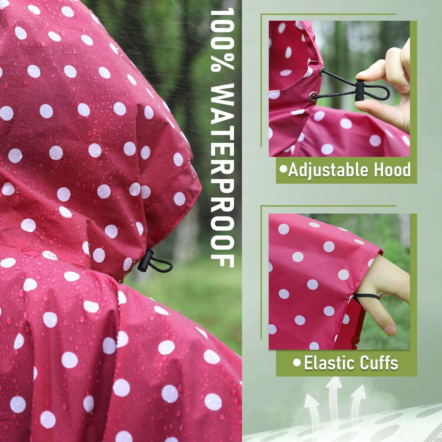 Unisex Rain Poncho Raincoat Hooded for Adults Women with Pockets