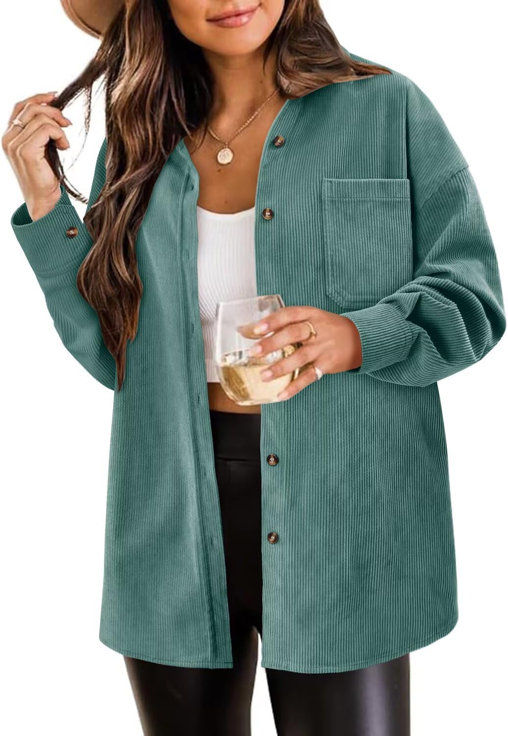 Magritta Womens Shirts Collared Long Sleeve V Neck Button Down Oversized Blouses Tops with Pockets