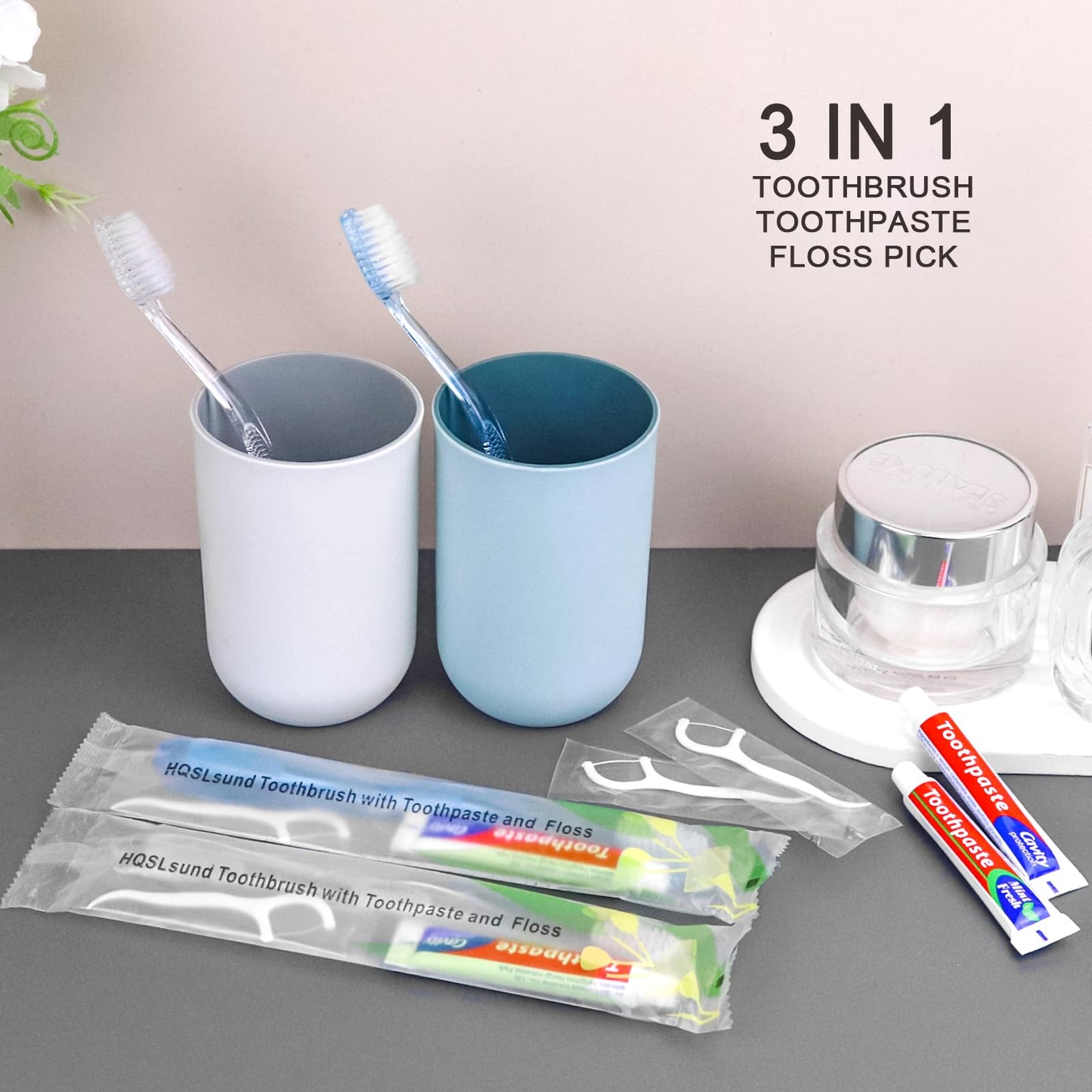 100 pcs Disposable Toothbrushes with Toothpaste Floss Individually Wrapped
