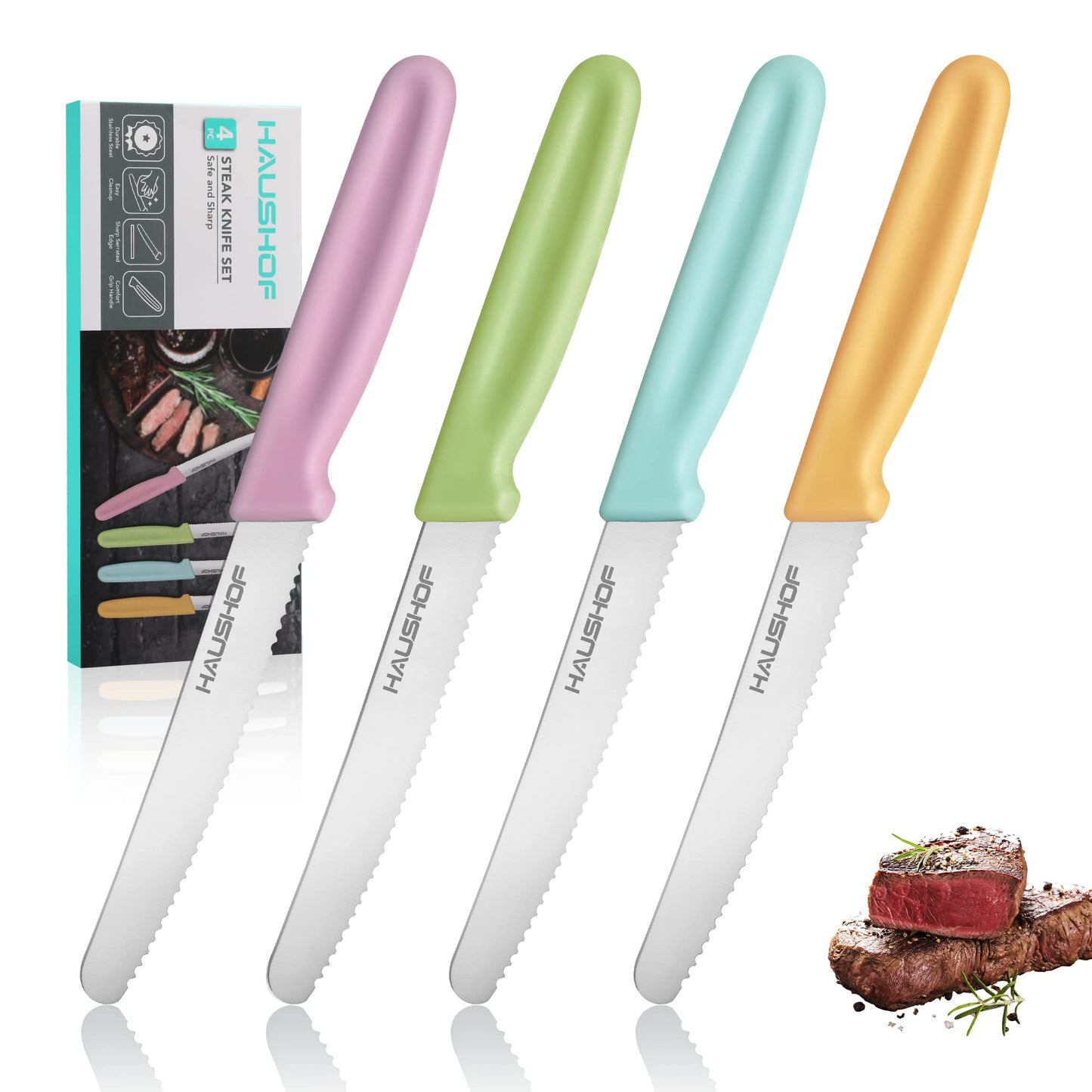 HAUSHOF Serrated Steak Knives Set of 4