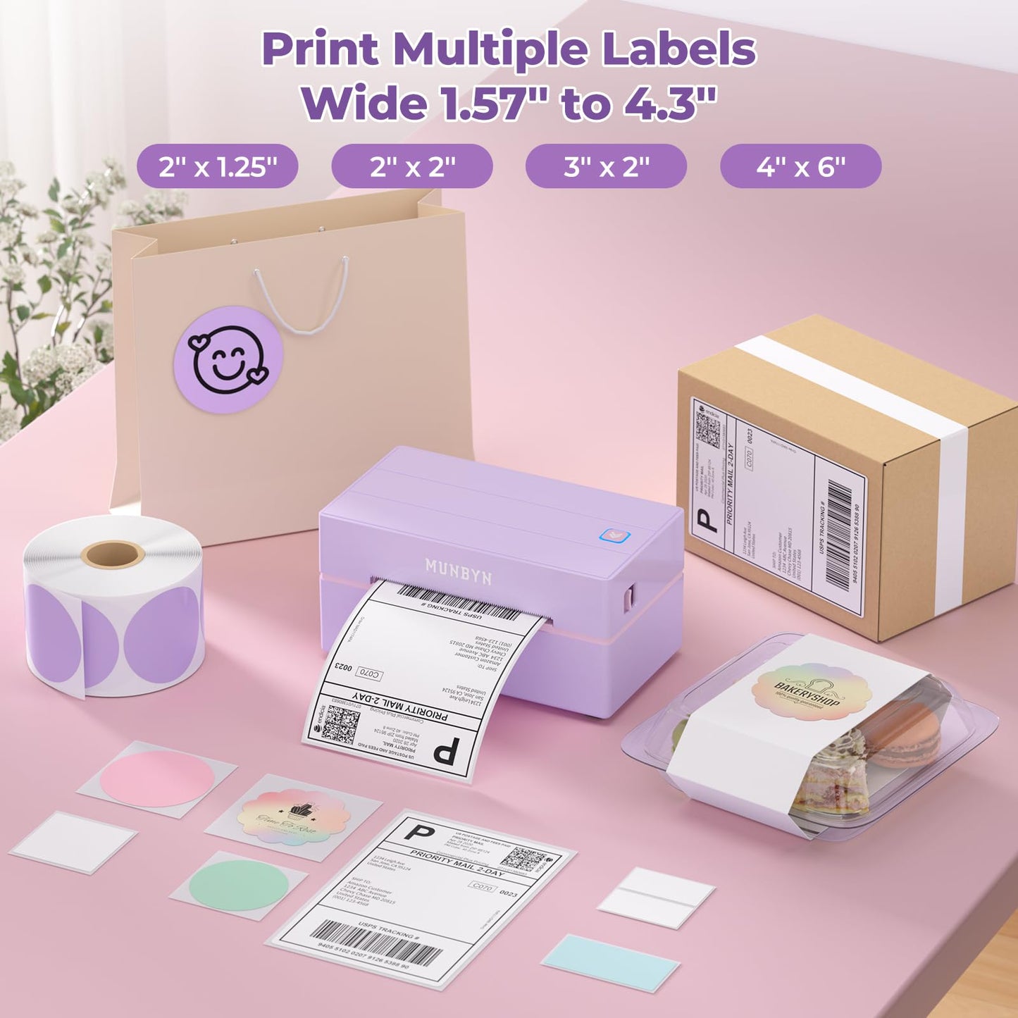 MUNBYN Bluetooth Thermal Label Printer, 130B Wireless 4x6 Shipping Label Printer for Shipping