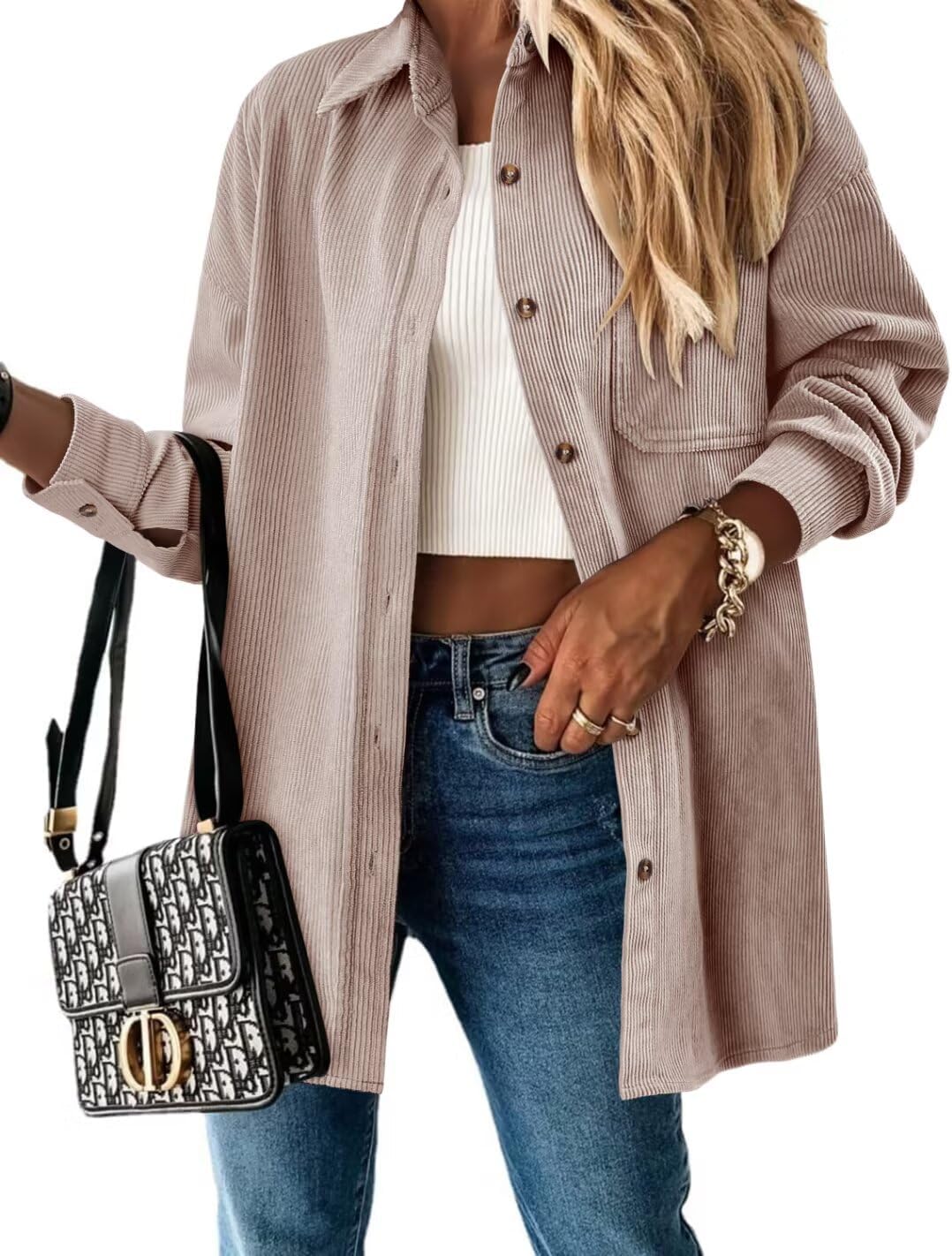 Magritta Womens Shirts Collared Long Sleeve V Neck Button Down Oversized Blouses Tops with Pockets