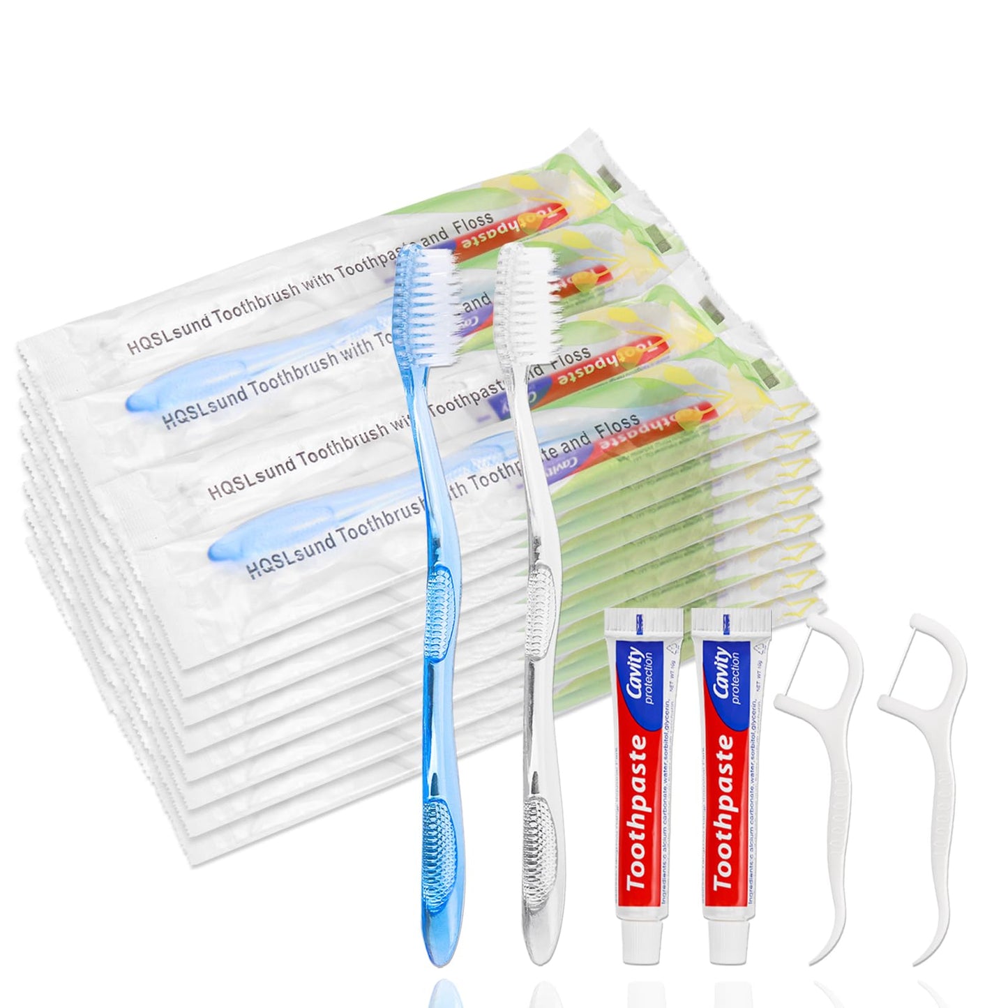 100 pcs Disposable Toothbrushes with Toothpaste Floss Individually Wrapped