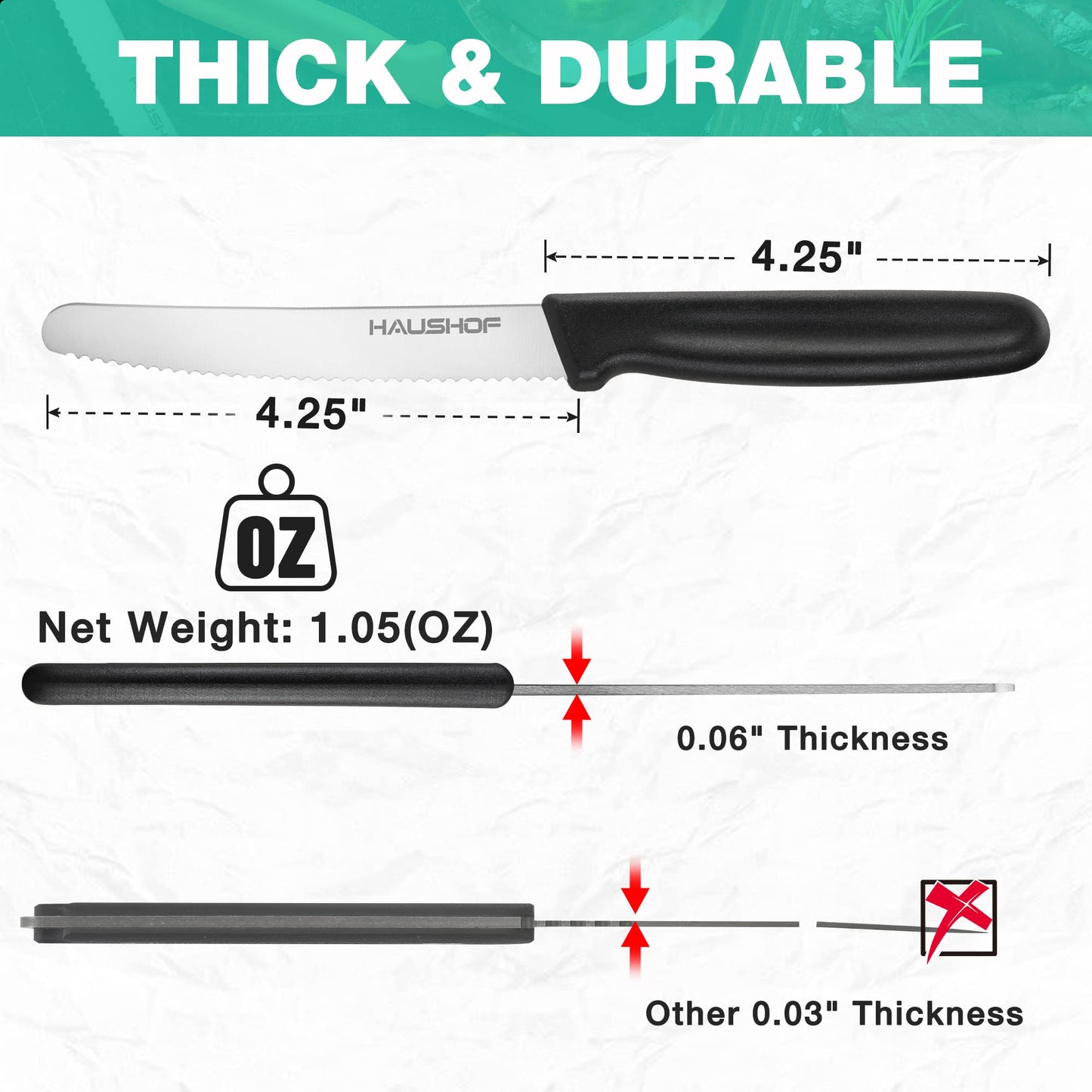HAUSHOF Serrated Steak Knives Set of 4