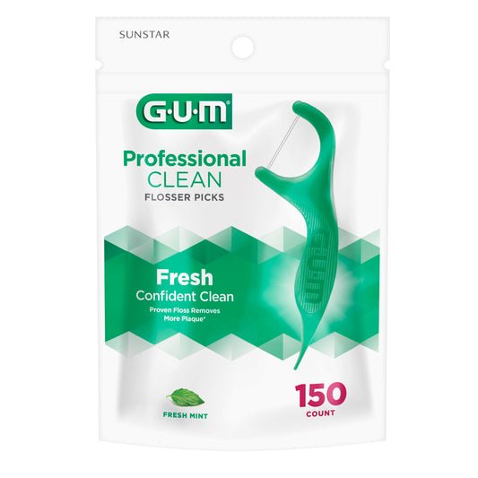 GUM Professional Clean Floss Picks - Extra Strong Shred-Resistant Floss - 150ct (Pack of 4)