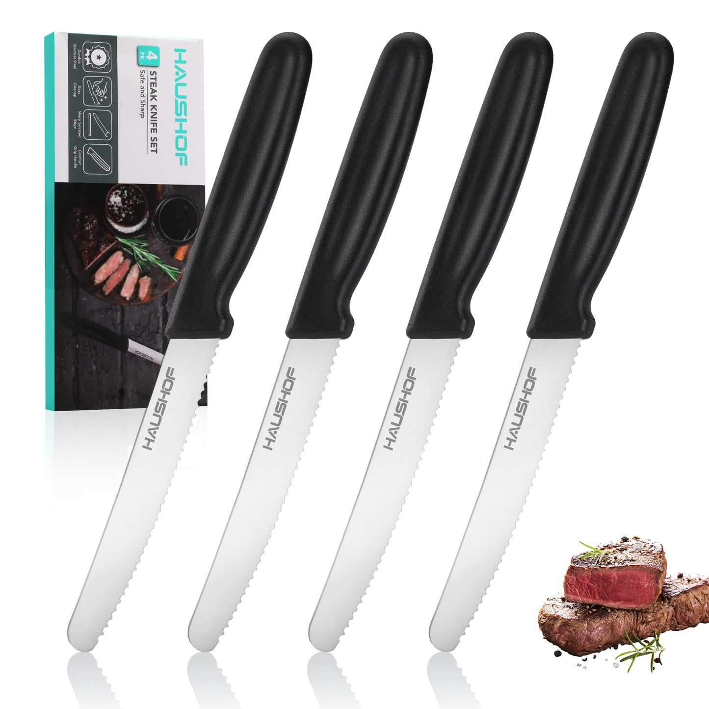 HAUSHOF Serrated Steak Knives Set of 4