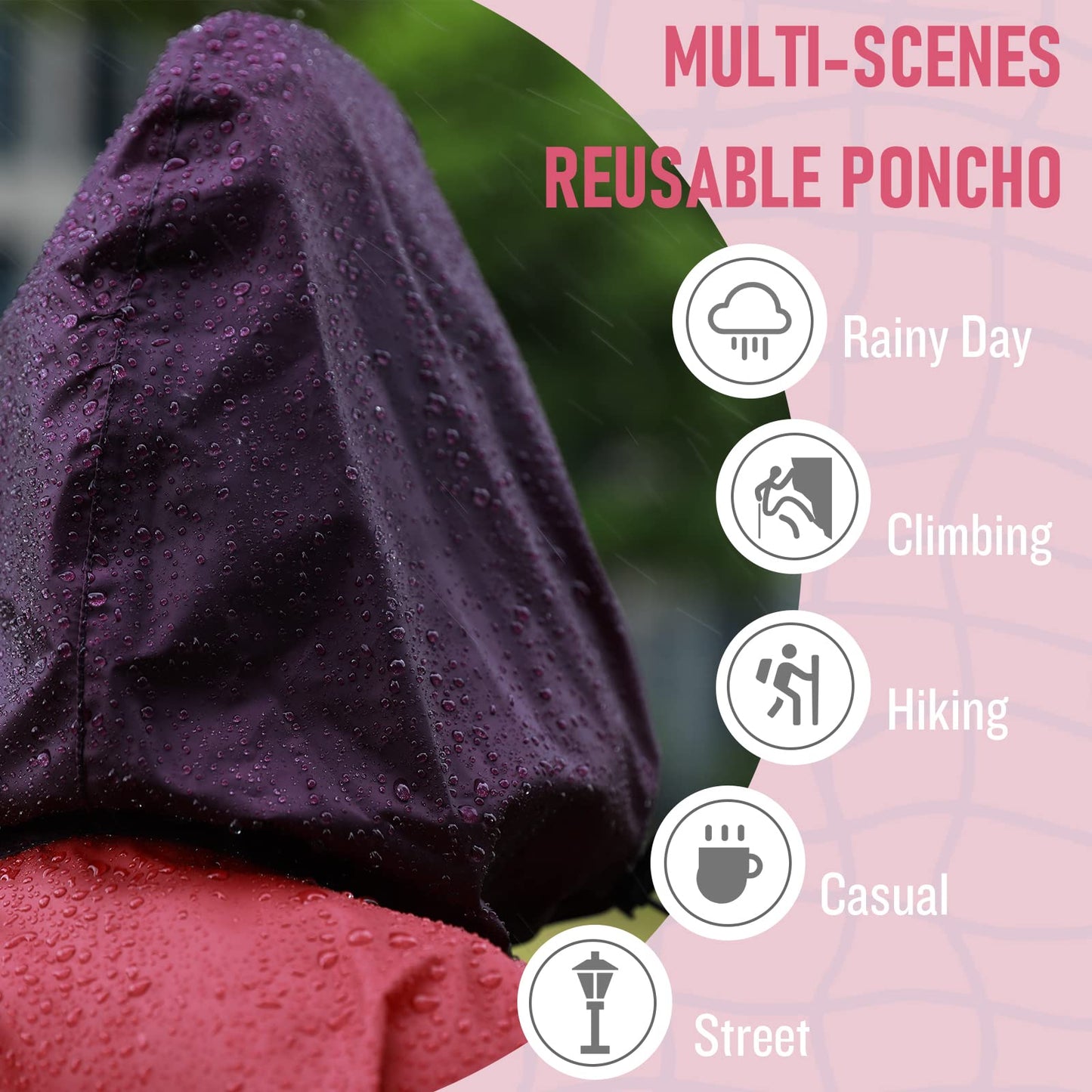 Unisex Rain Poncho Raincoat Hooded for Adults Women with Pockets