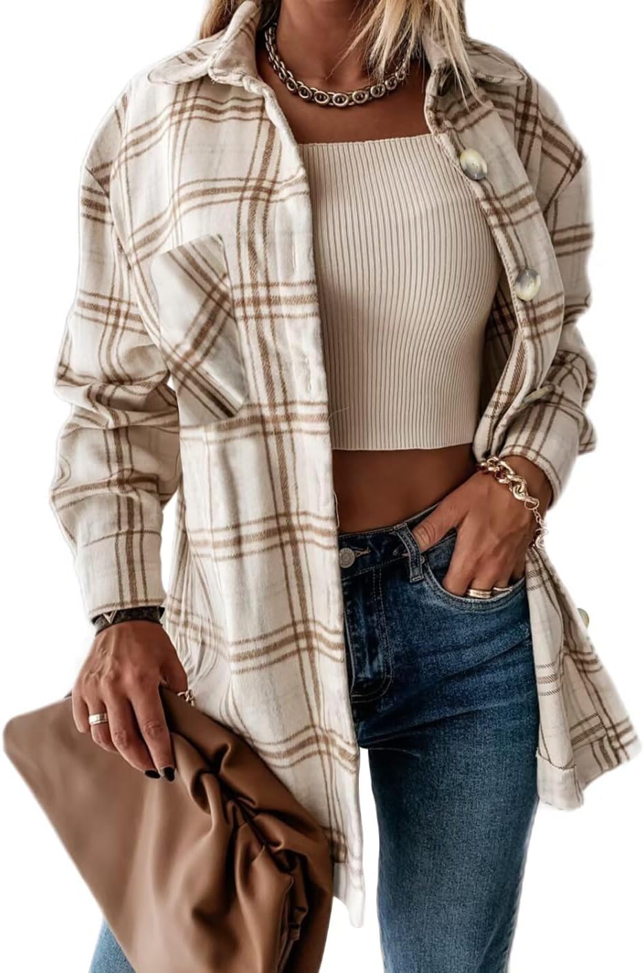 Magritta Womens Shirts Collared Long Sleeve V Neck Button Down Oversized Blouses Tops with Pockets