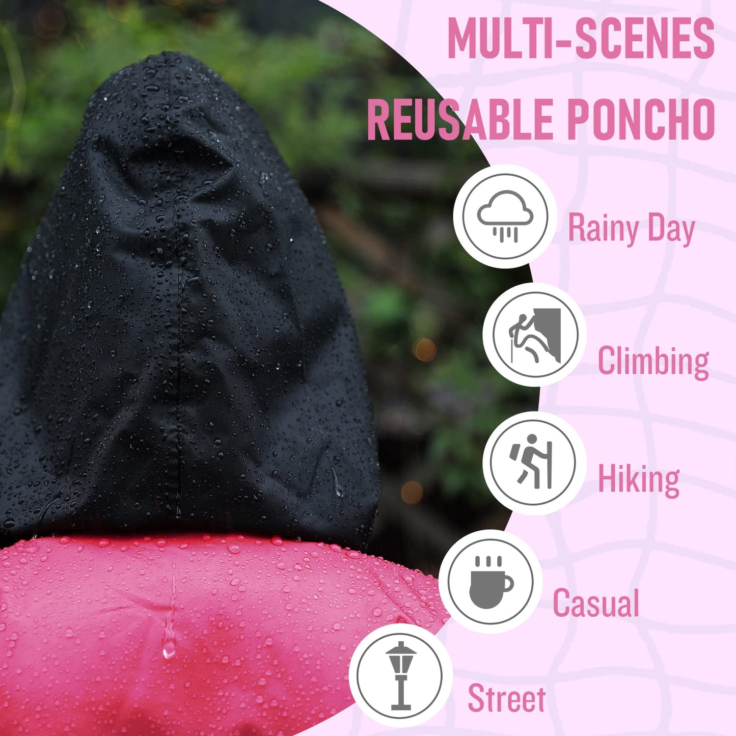 Unisex Rain Poncho Raincoat Hooded for Adults Women with Pockets