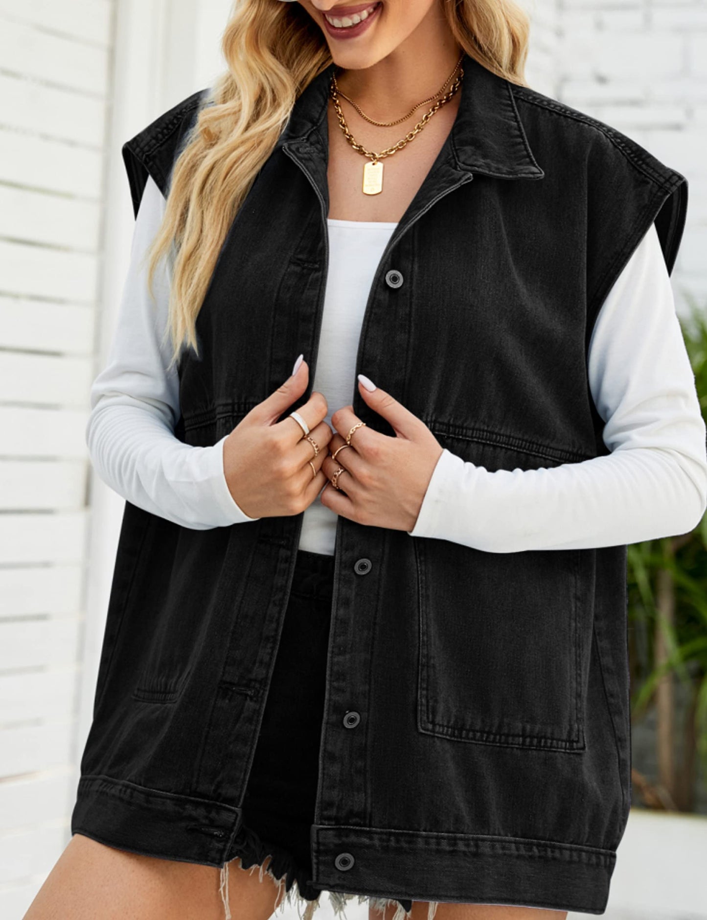 Oversized Sleeveless Denim Jean Vest for Women