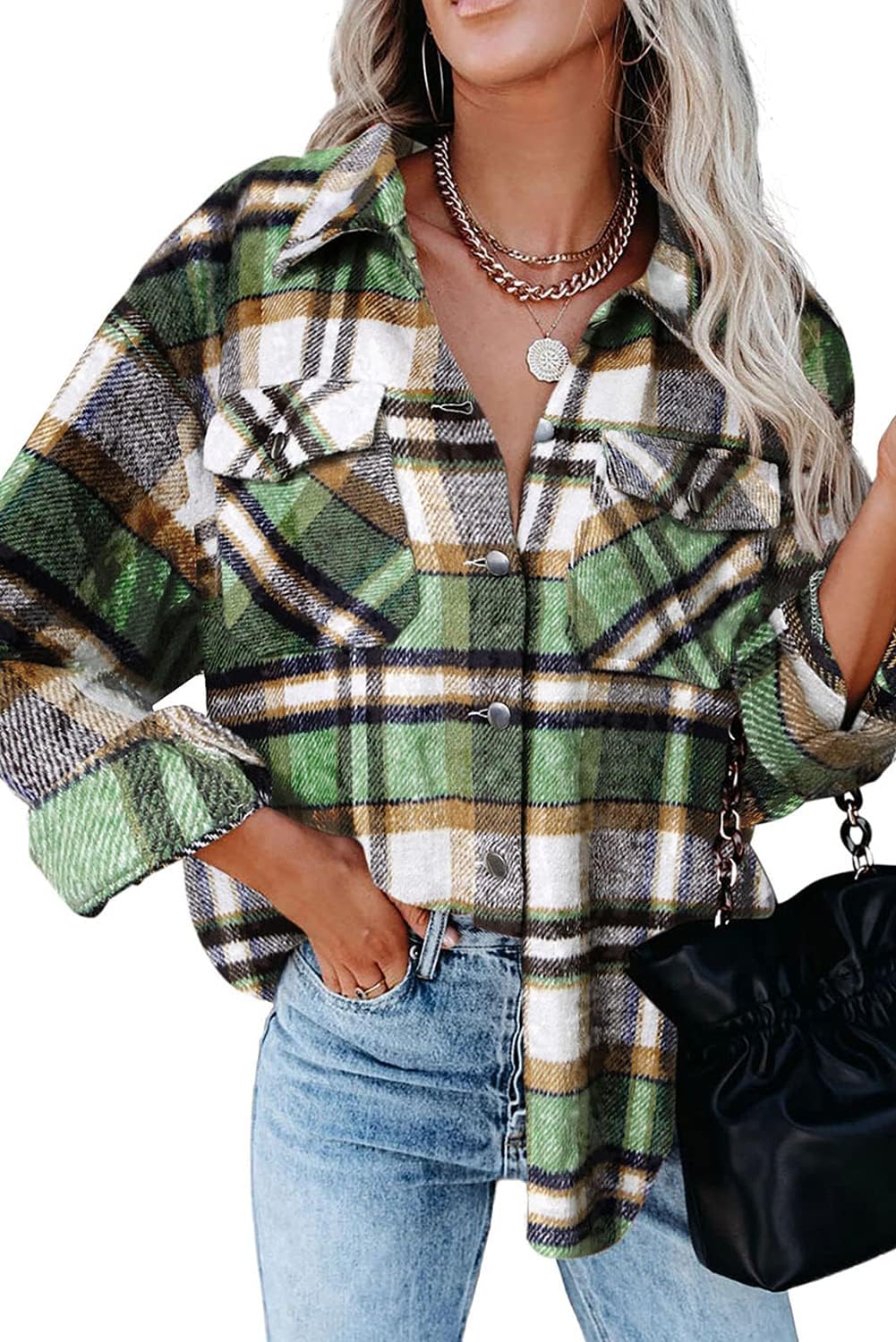 Magritta Womens Shirts Collared Long Sleeve V Neck Button Down Oversized Blouses Tops with Pockets