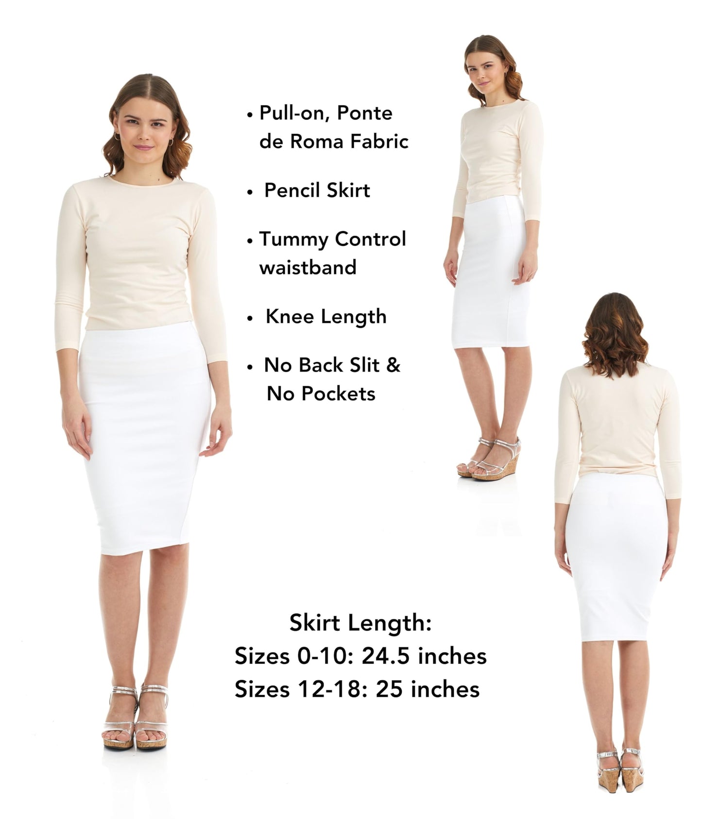 ESTEEZ Women's Pull-On Stretch Ponte Office Pencil Skirt 'Houston'
