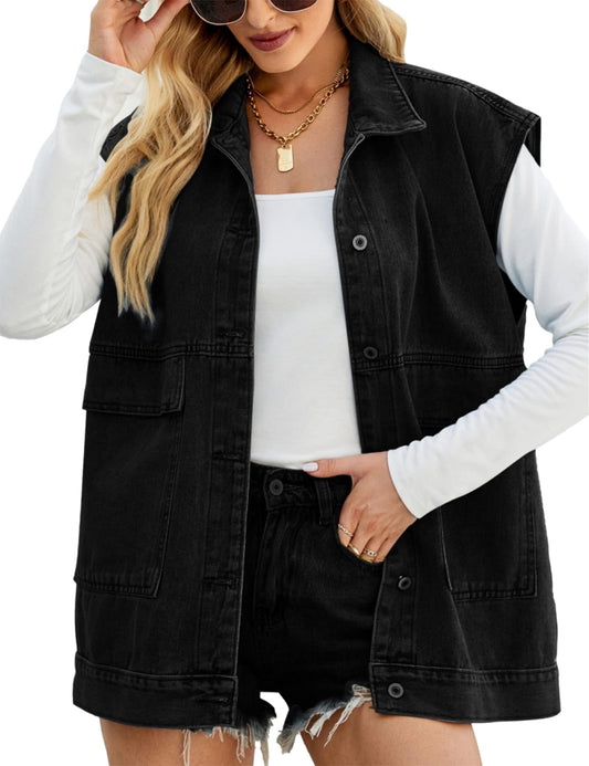 Oversized Sleeveless Denim Jean Vest for Women