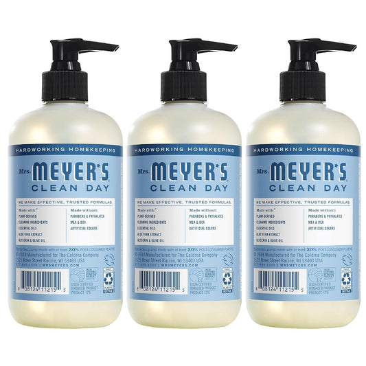 Pack of 3 MRS. MEYER'S CLEAN DAY Hand Soap, Made with Essential Oils, Biodegradable Formula, Rain Water