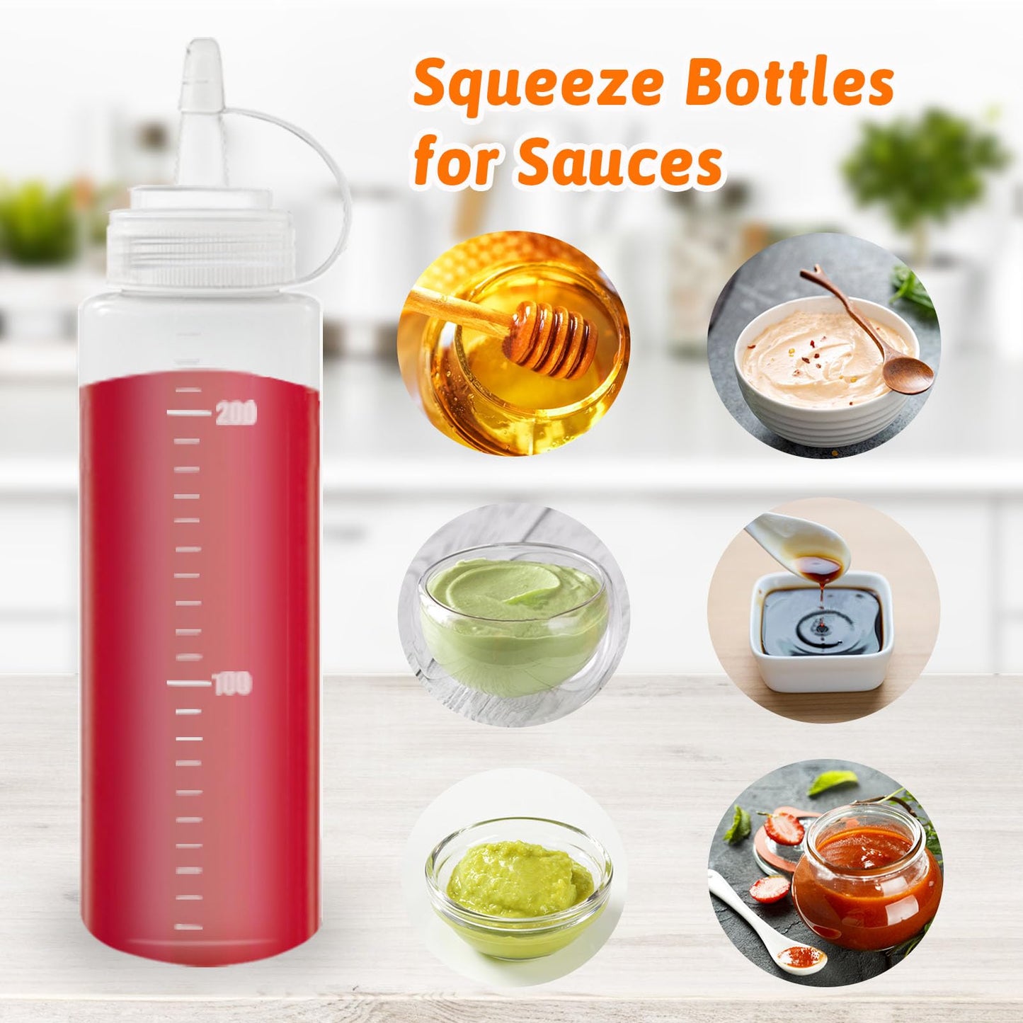 12 Pack 8 oz Plastic Squeeze Bottles Multipurpose Squirt Bottles for Ketchup,Condiments,BBQ Sauce,Dressing,Barbecue,Grilling,Crafts,Syrup and More