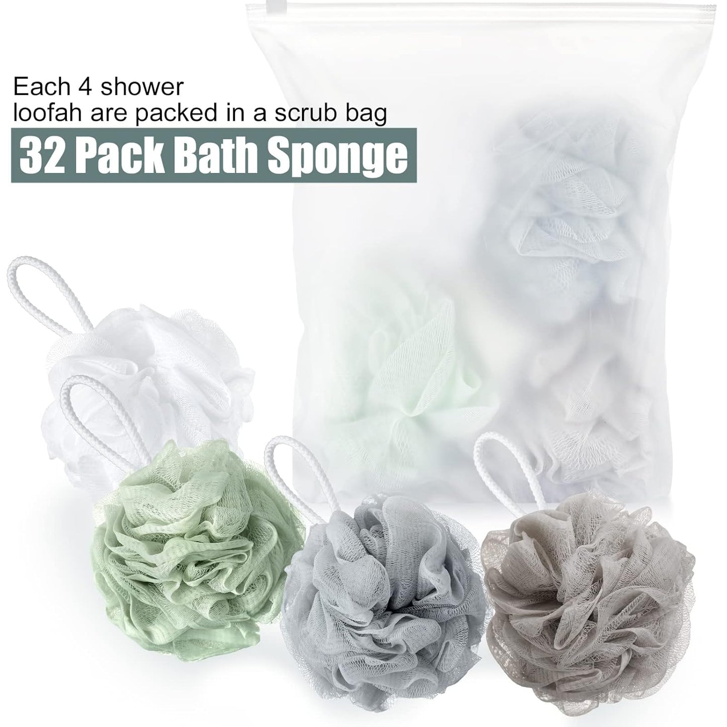 32 Pcs Bath Sponge Shower Loofahs Bulk
