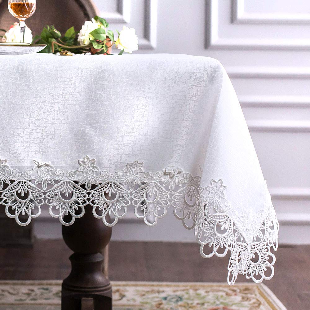 Rectangle Lace Fabric Summer Tablecloth with Macrame Border