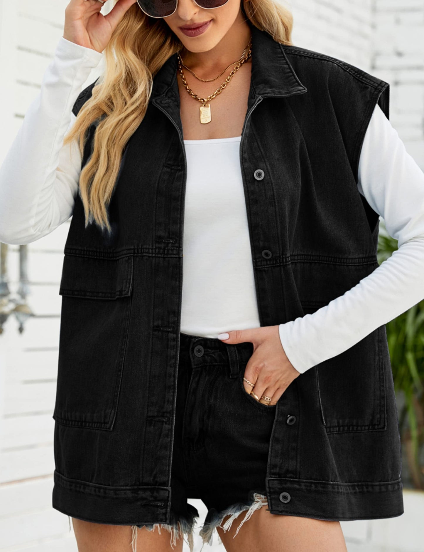 Oversized Sleeveless Denim Jean Vest for Women