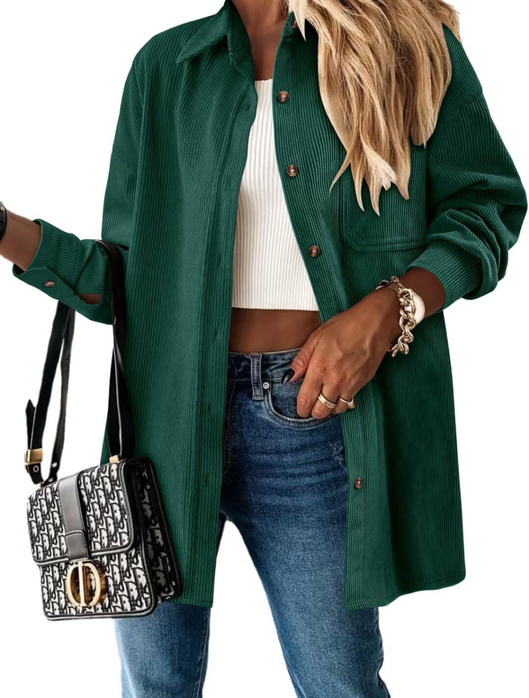 Magritta Womens Shirts Collared Long Sleeve V Neck Button Down Oversized Blouses Tops with Pockets