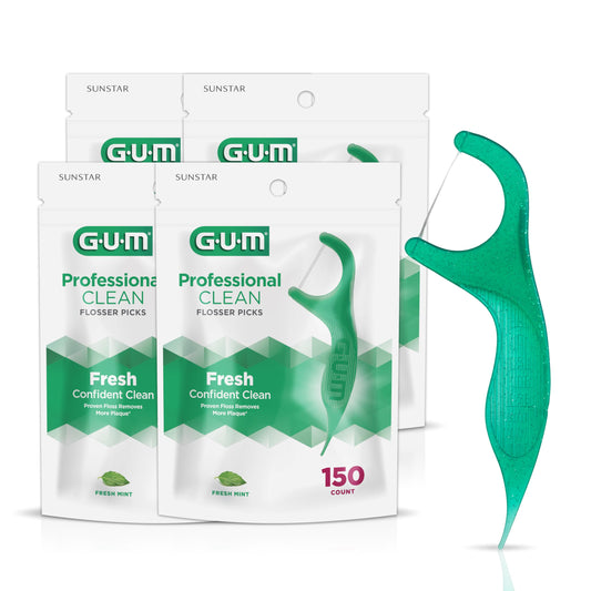 GUM Professional Clean Floss Picks - Extra Strong Shred-Resistant Floss - 150ct (Pack of 4)