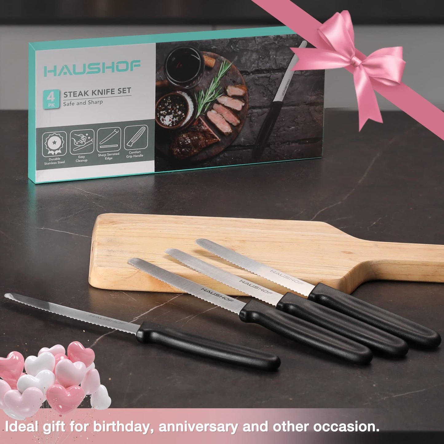 HAUSHOF Serrated Steak Knives Set of 4