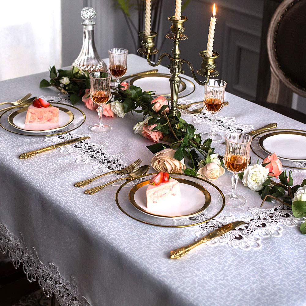 Rectangle Lace Fabric Summer Tablecloth with Macrame Border