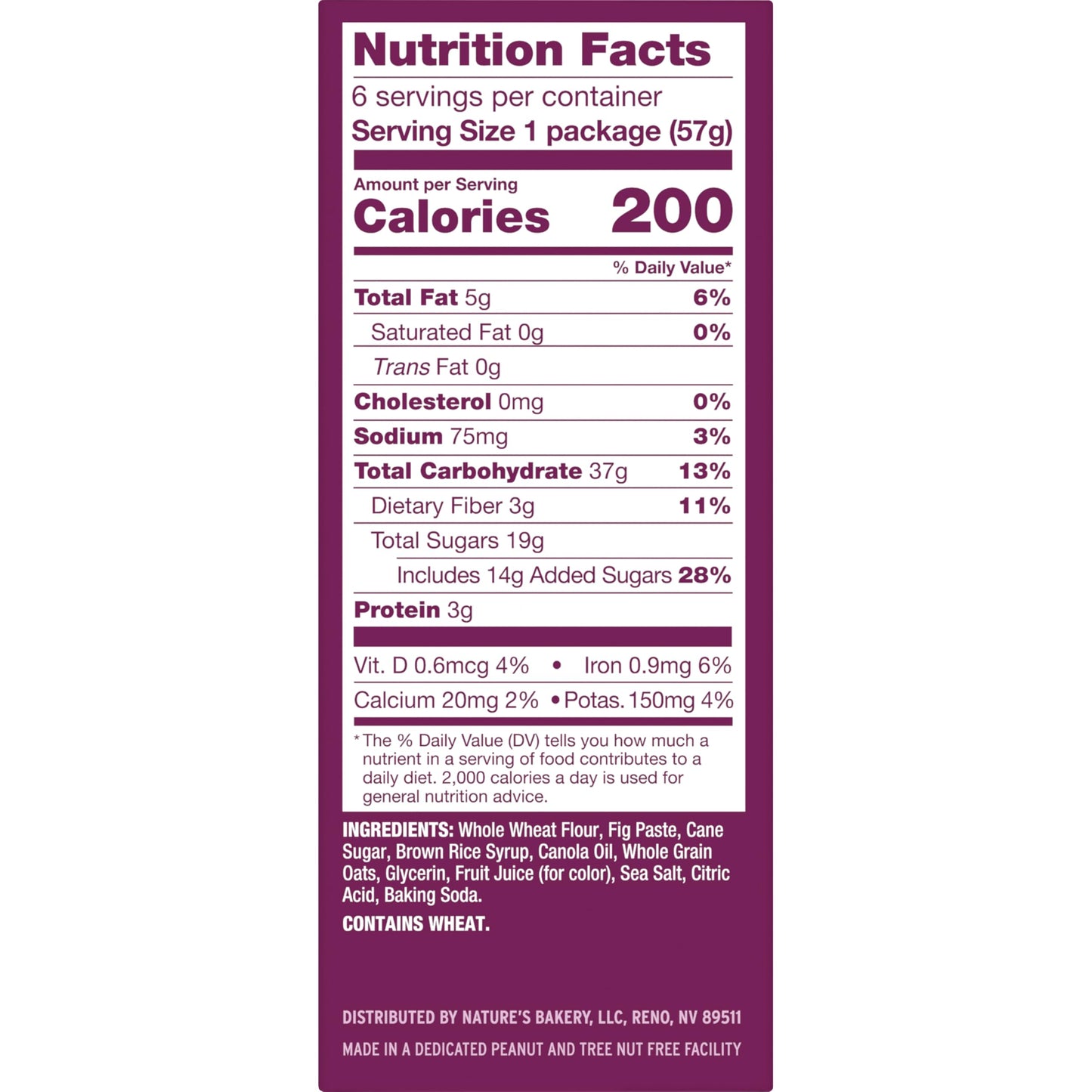 Nature’s Bakery Whole Wheat Fig Bars, Raspberry, Real Fruit, Vegan, Non-GMO, Snack bar, 6 Count (Pack of 6)