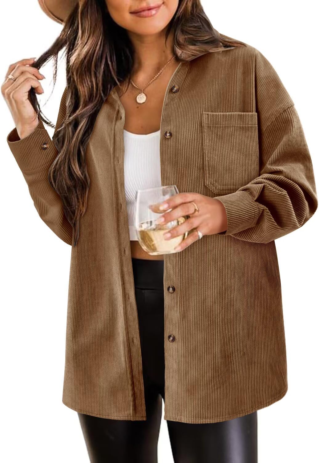 Magritta Womens Shirts Collared Long Sleeve V Neck Button Down Oversized Blouses Tops with Pockets