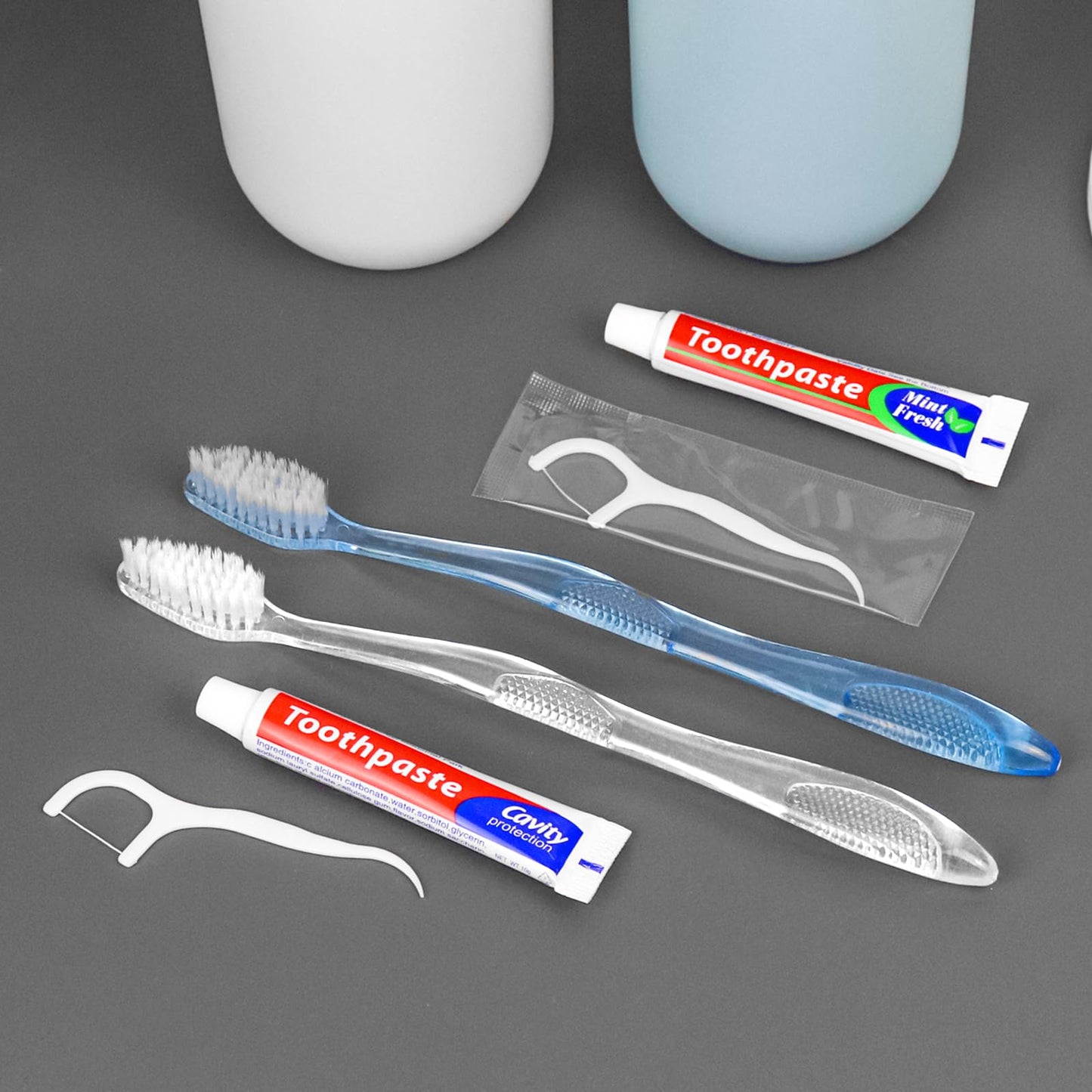 100 pcs Disposable Toothbrushes with Toothpaste Floss Individually Wrapped