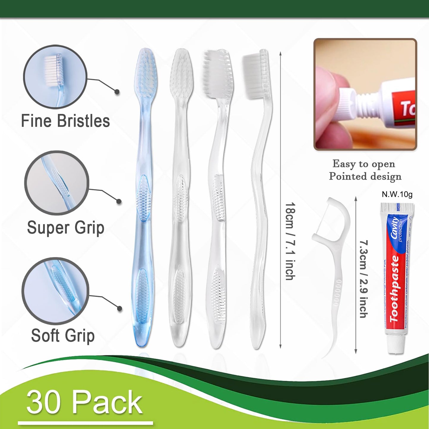 100 pcs Disposable Toothbrushes with Toothpaste Floss Individually Wrapped