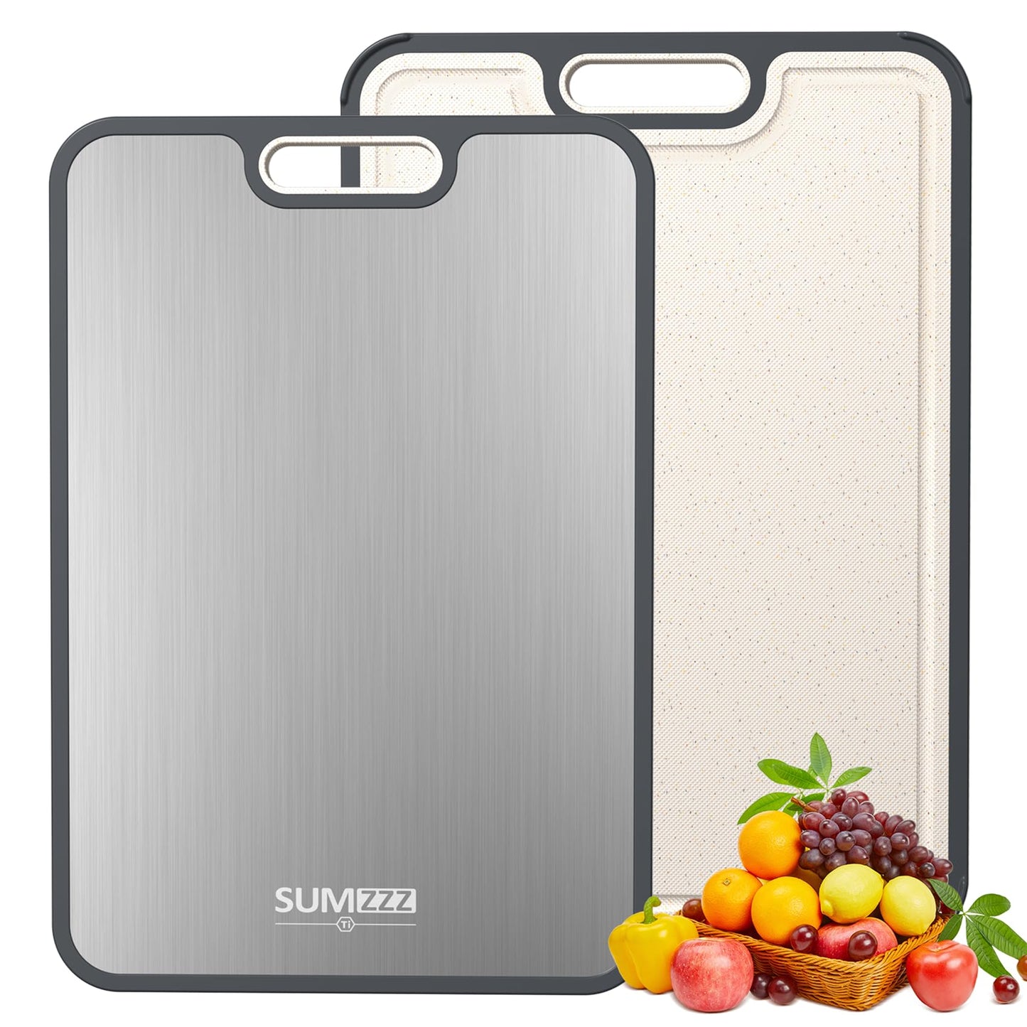 Double Sided Titanium Cutting Board and Wheat Straw, Food Grade, Easy to Clean