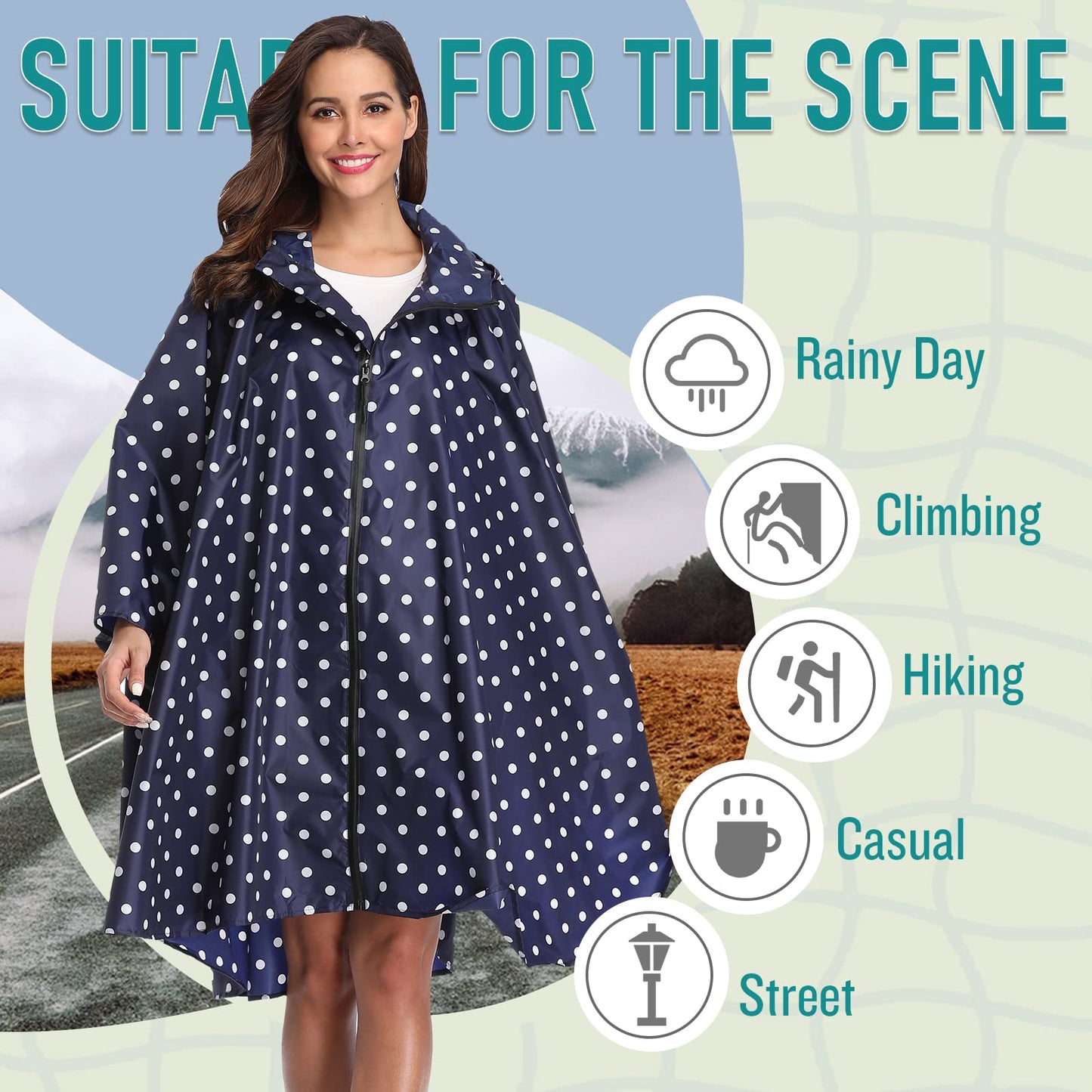 Unisex Rain Poncho Raincoat Hooded for Adults Women with Pockets