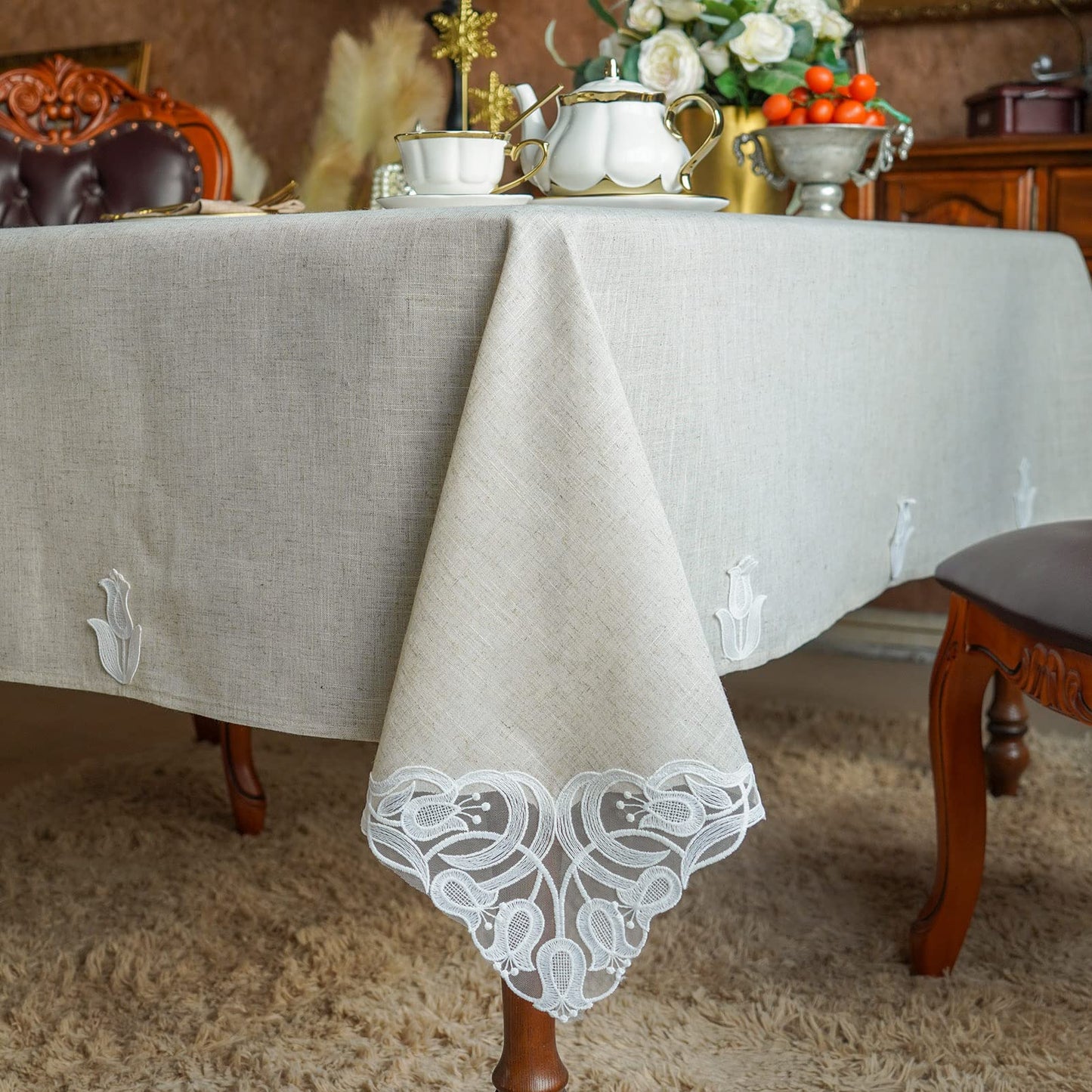 Lace Table Cloths Rectangle Fall Antique Flower Decor Macrame