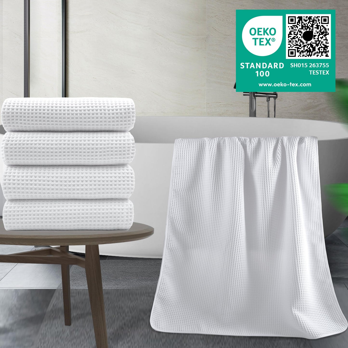 Microfiber Oversize Quick Dry Lint Free Bath Towel, 60 x 30 in, 4 Pack (Waffle Weave)