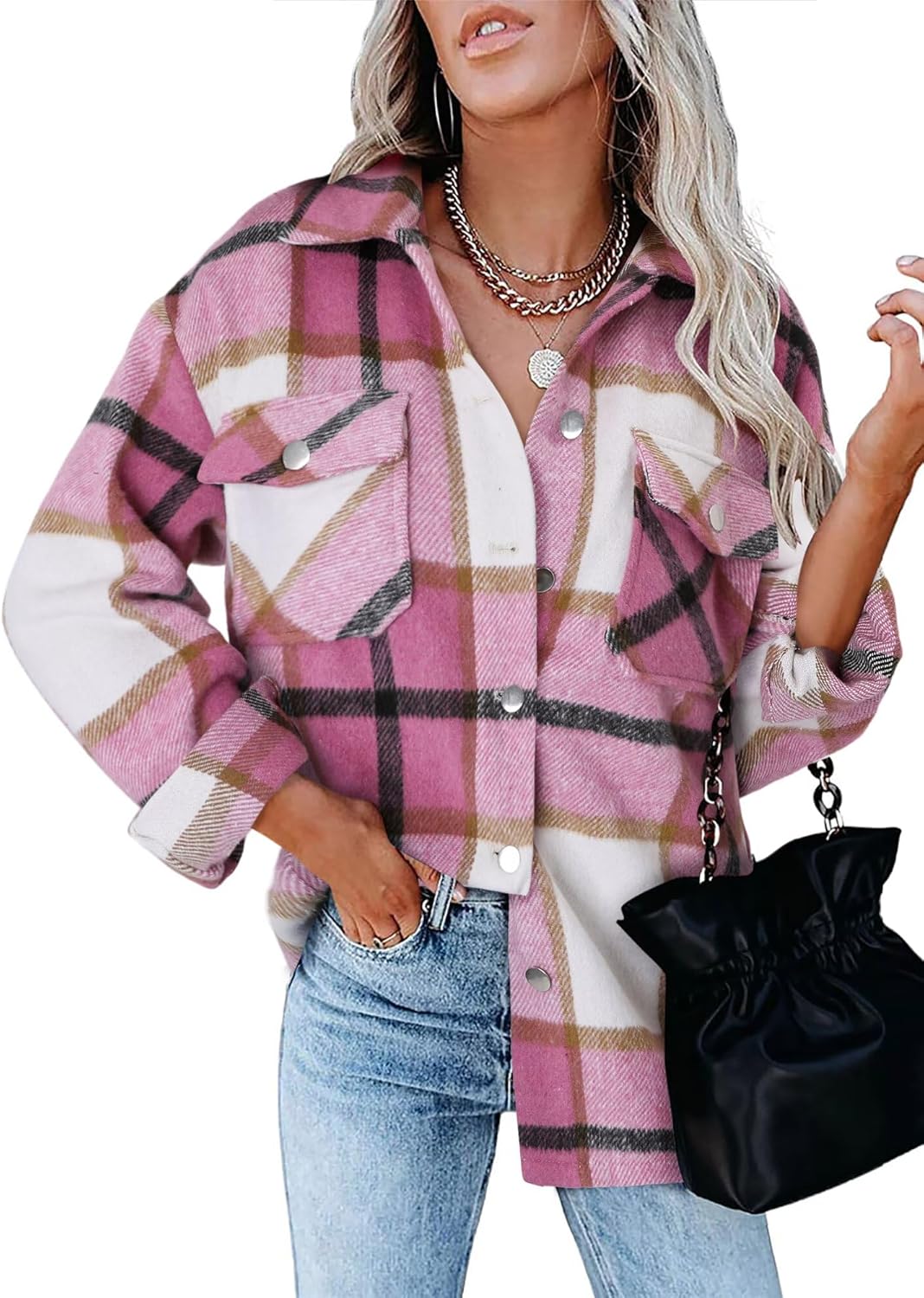 Magritta Womens Shirts Collared Long Sleeve V Neck Button Down Oversized Blouses Tops with Pockets