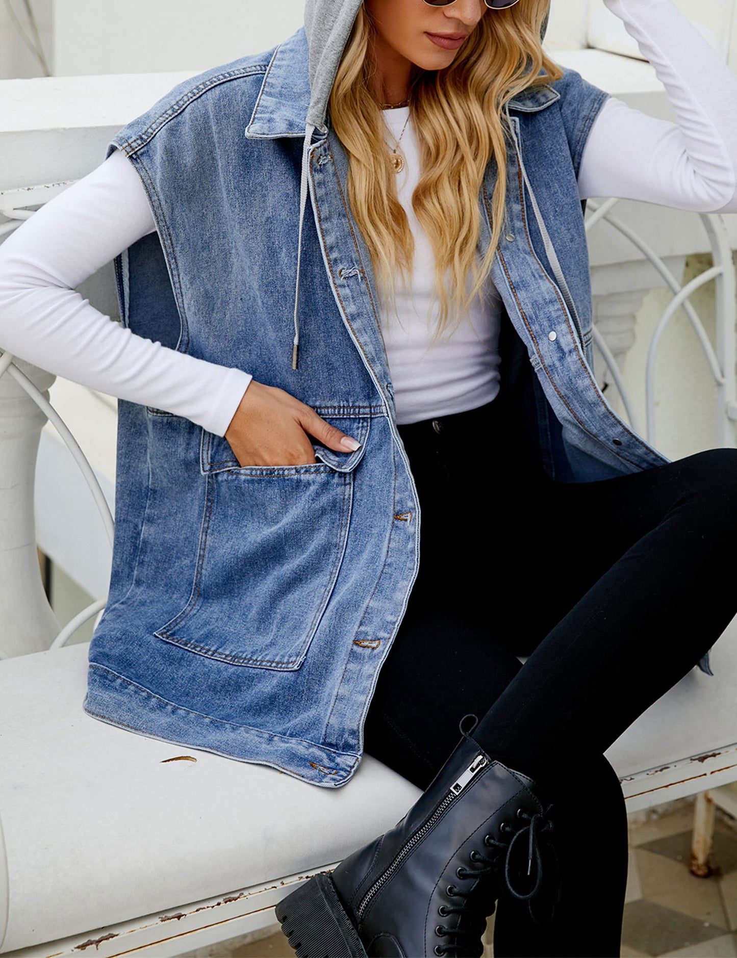 Oversized Sleeveless Denim Jean Vest for Women
