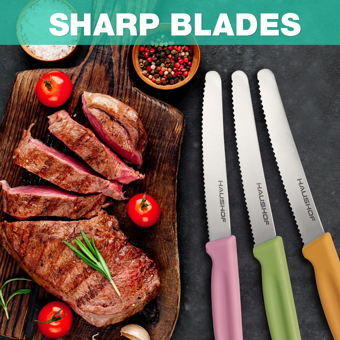 HAUSHOF Serrated Steak Knives Set of 4