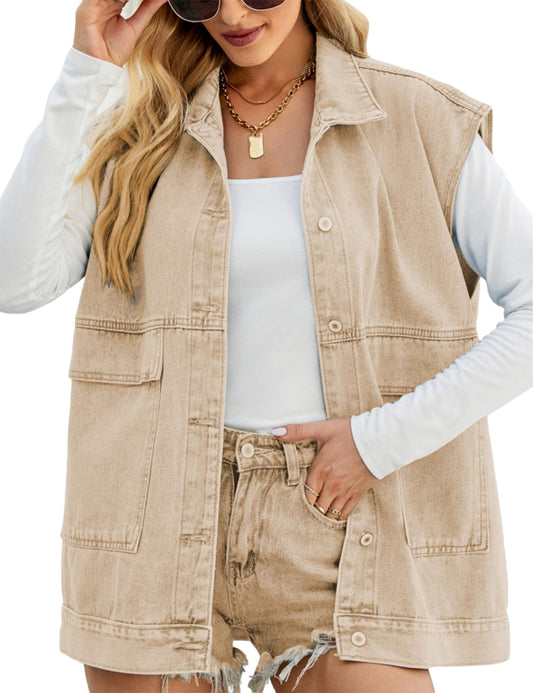 Oversized Sleeveless Denim Jean Vest for Women