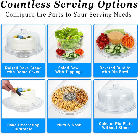 7 in 1 Rotating Multifunctional Acrylic Cake Stand with Lid & Cake Turntable for Decorating