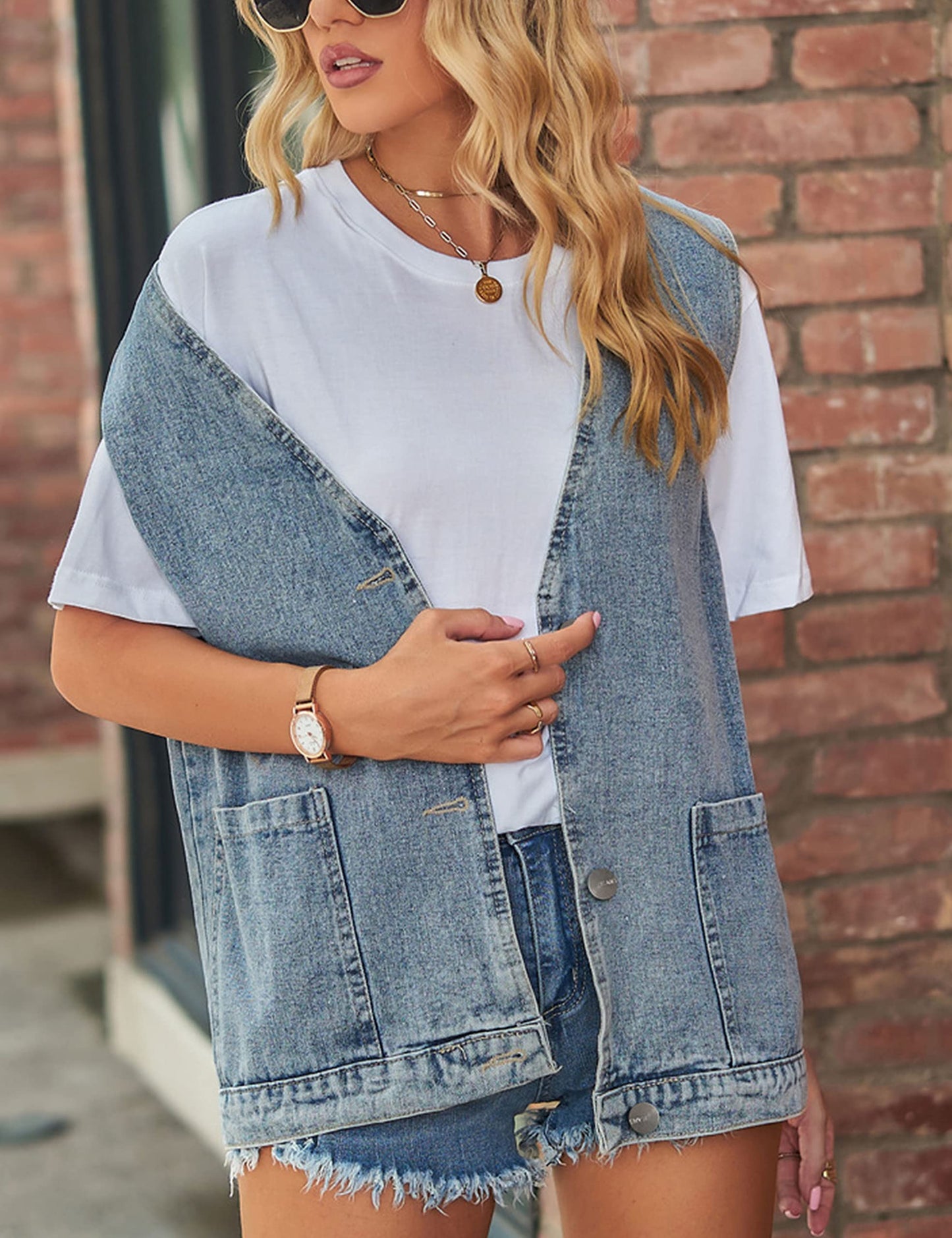 Oversized Sleeveless Denim Jean Vest for Women