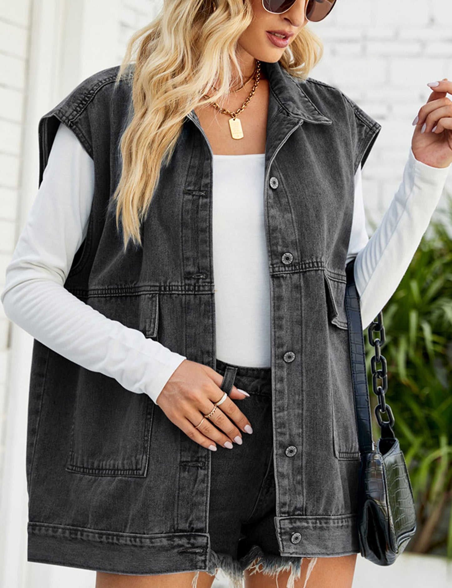 Oversized Sleeveless Denim Jean Vest for Women