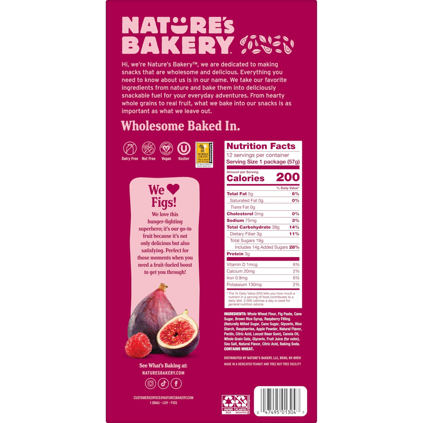 Nature’s Bakery Whole Wheat Fig Bars, Raspberry, Real Fruit, Vegan, Non-GMO, Snack bar, 6 Count (Pack of 6)