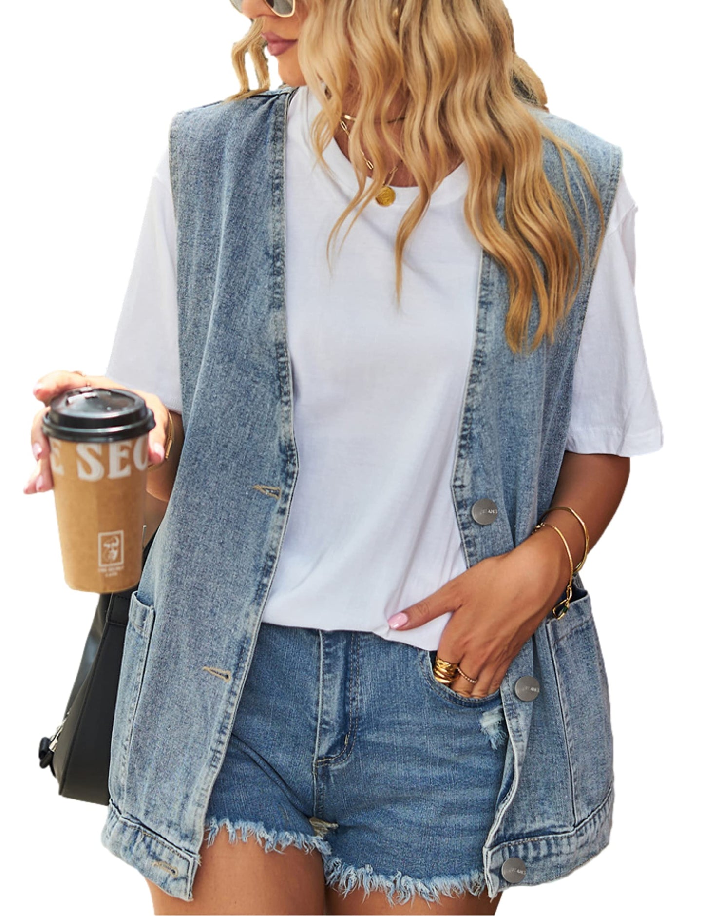 Oversized Sleeveless Denim Jean Vest for Women